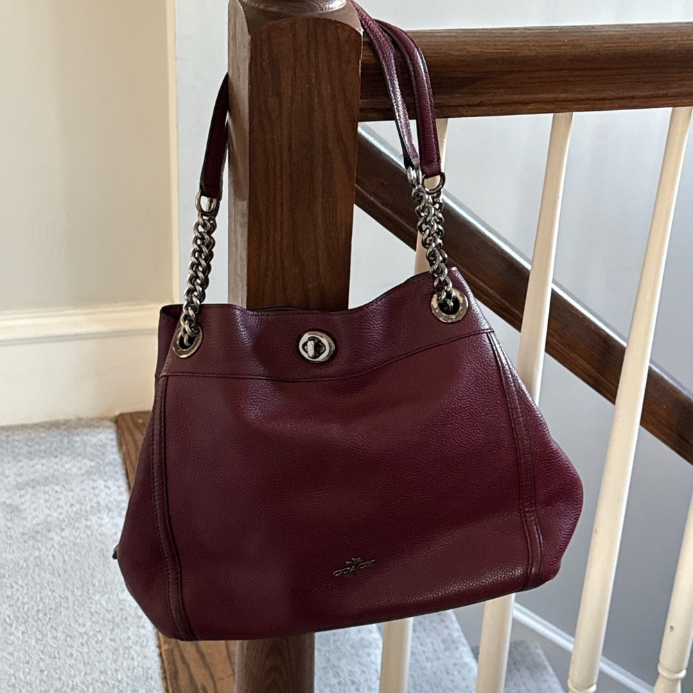Coach Oxblood Color Pebbled Leather Shoulder Bag